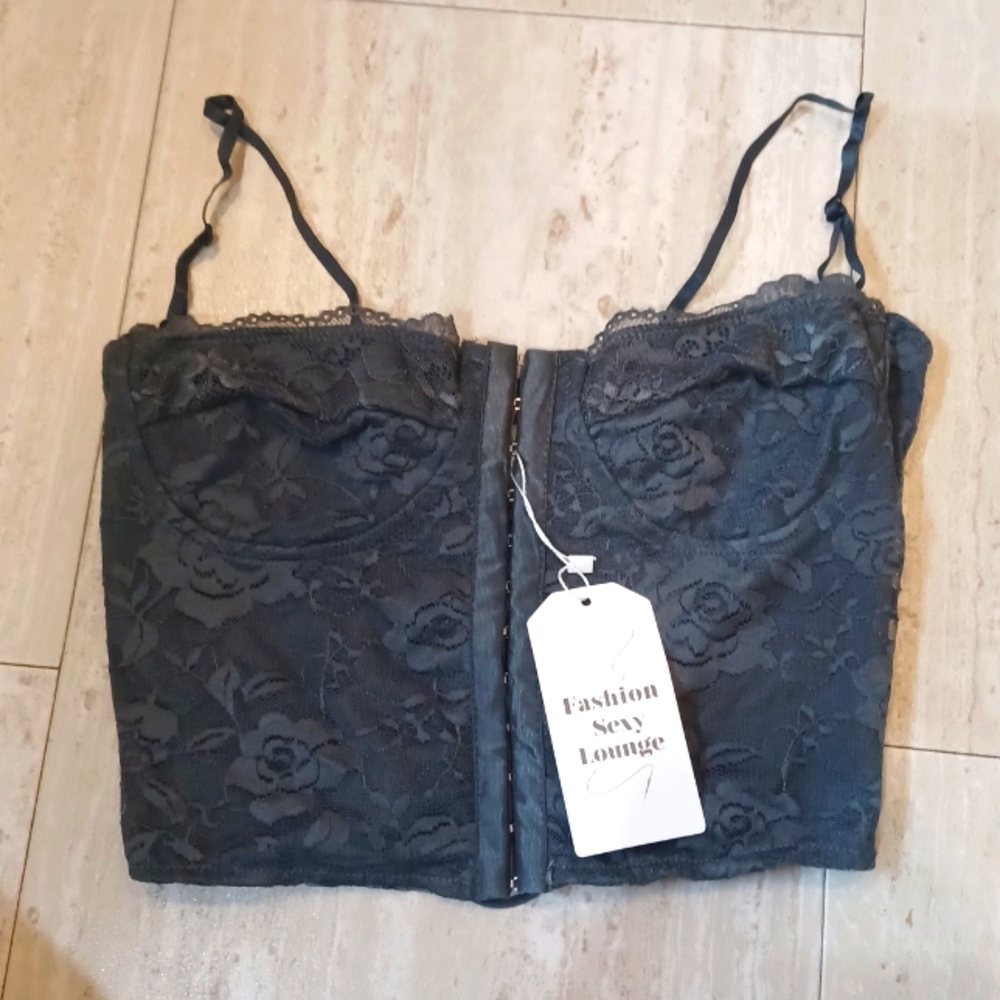 NWT Fashion Sexy Lounge Gray Floral Lace Corset Top